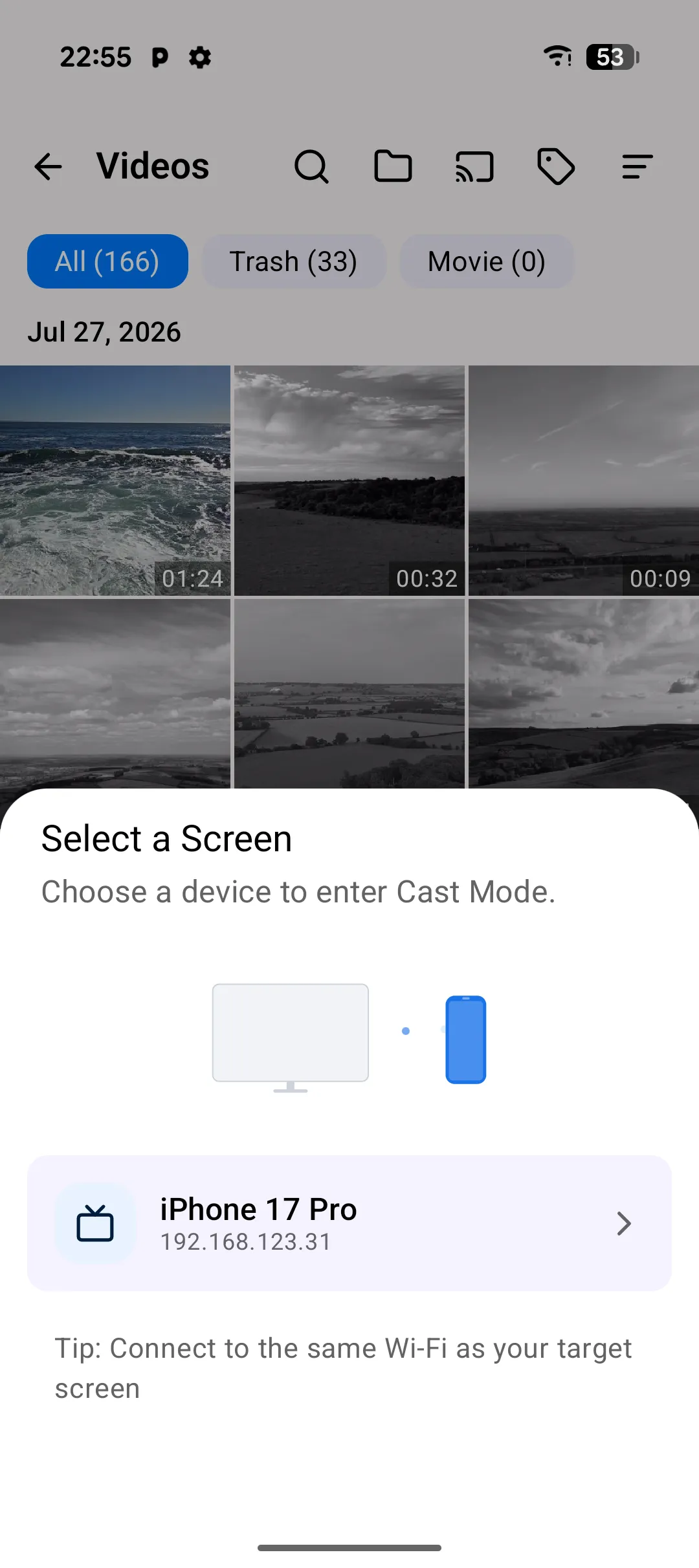 Capture d'écran : L'émetteur Cast