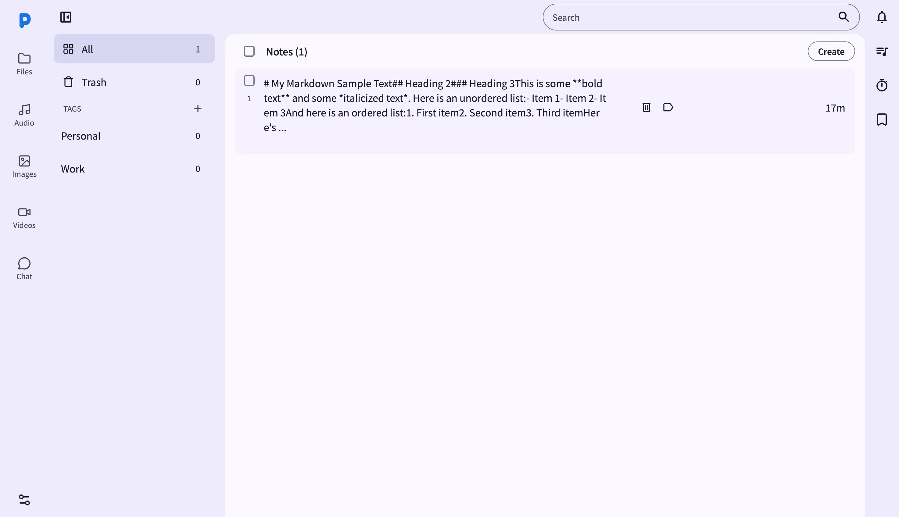 Screenshot: Notizen