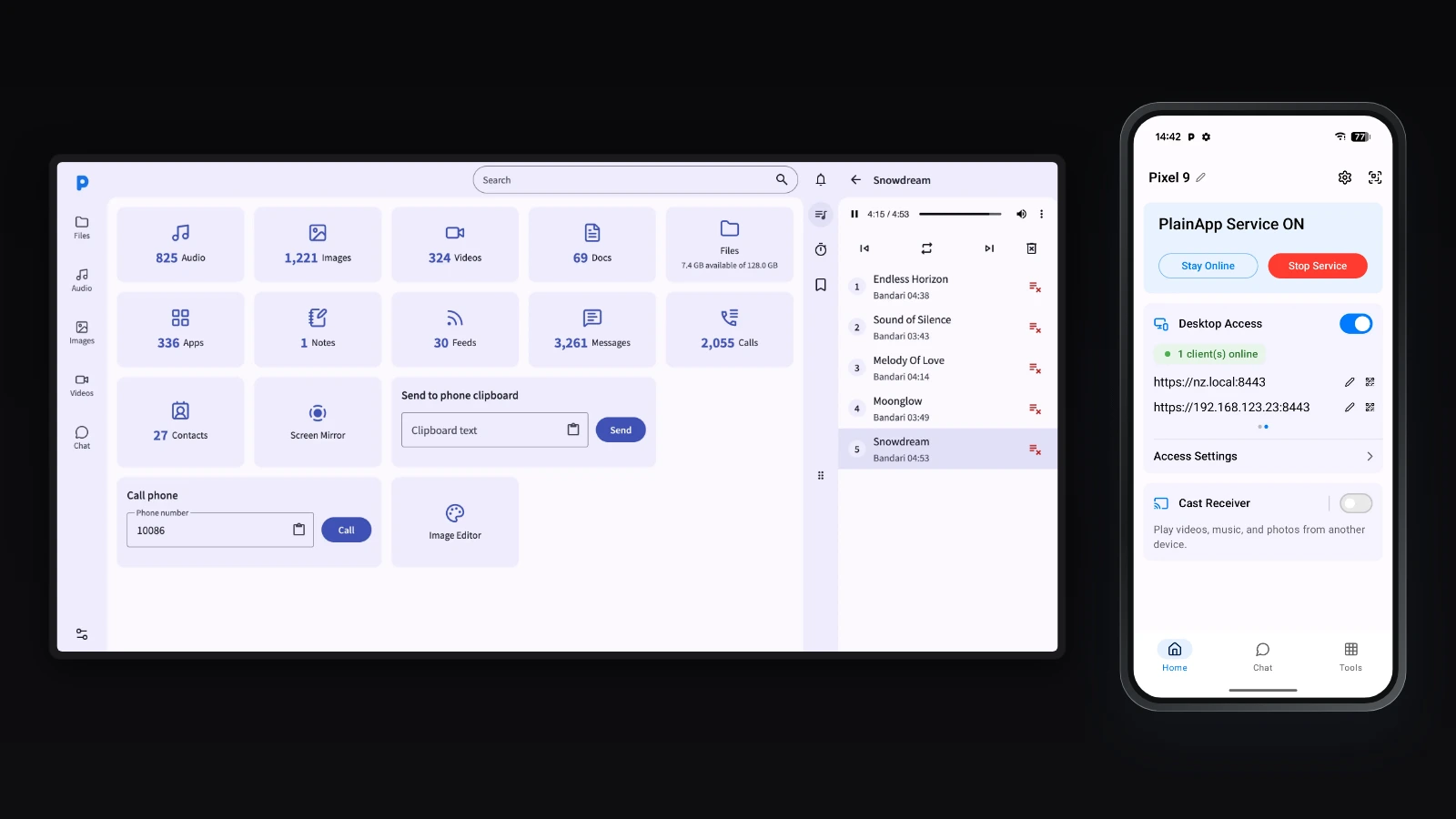 PlainApp — mobile app and web interface